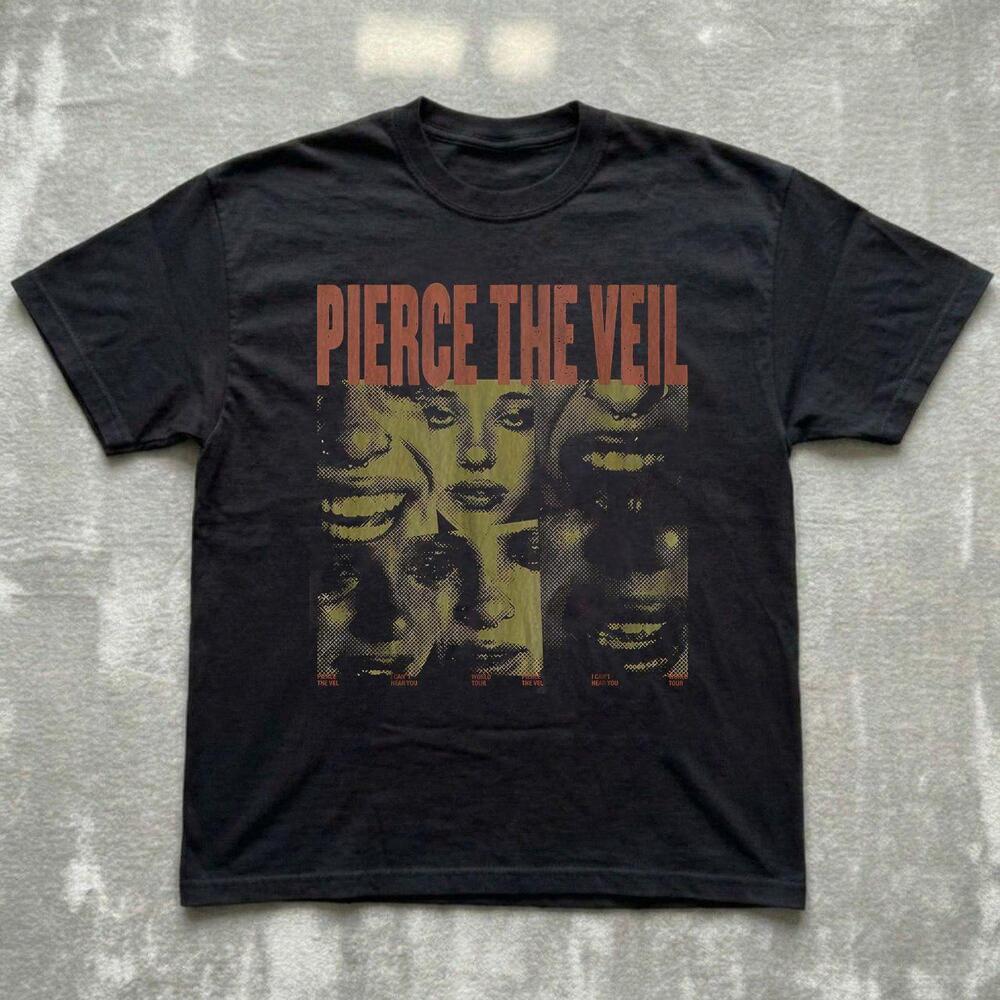 Pierce The Veil I Can't Hear You Tour Faces Grunge Black Graphic T-Shirt